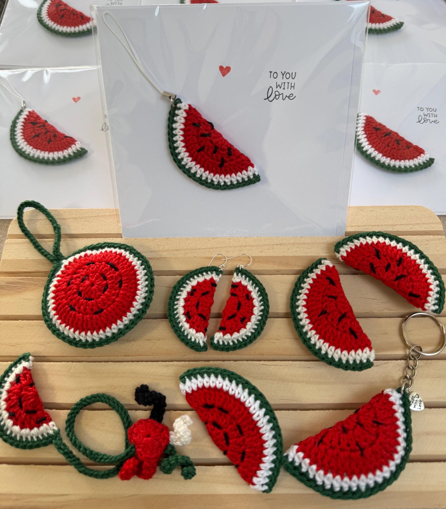 Crochet Watermelon Heart Bookmark: Palestinian Flag Colors, Car or Bag Charm