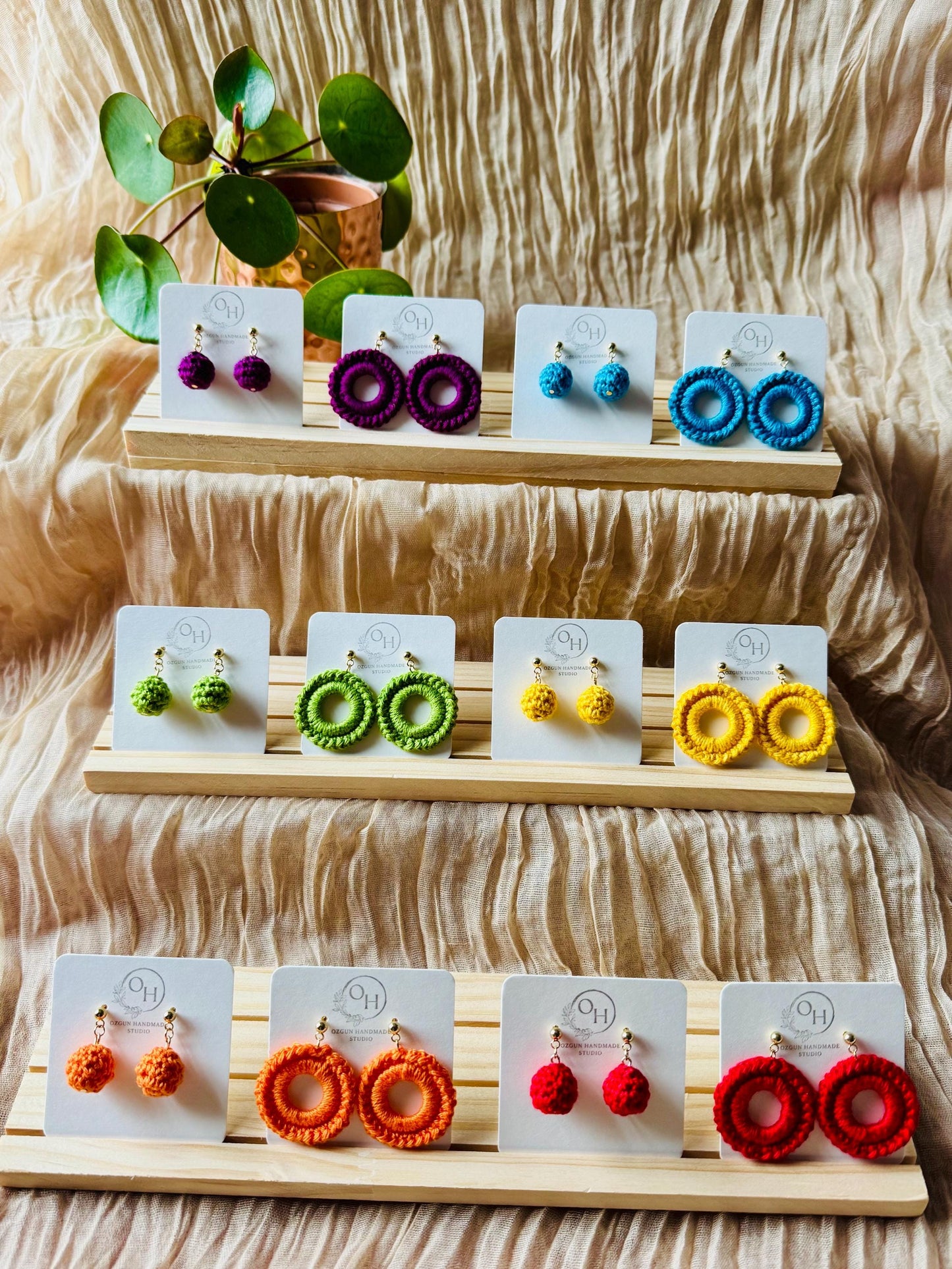 Mini Crochet Dangle Earrings – Colourful Lightweight Handmade Earrings