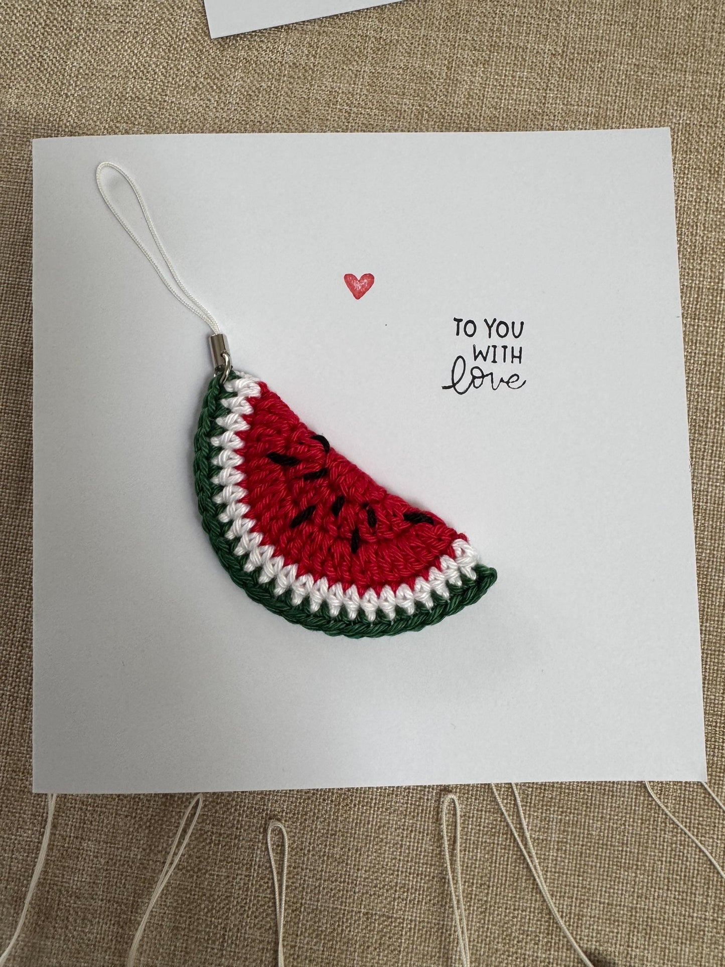 Watermelon Card – Detachable Keychain Gift - Handmade Crochet