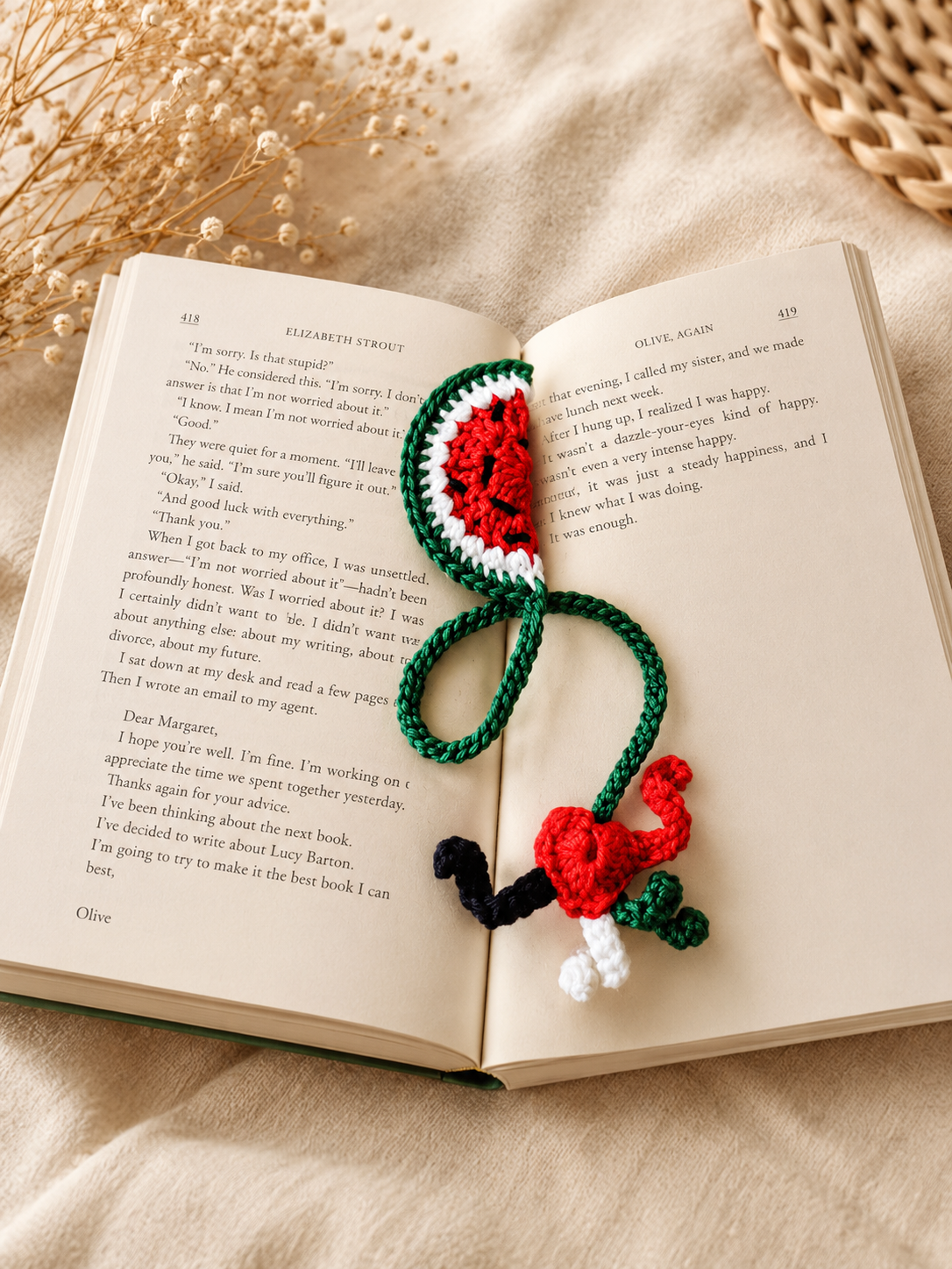 Crochet Watermelon Heart Bookmark: Palestinian Flag Colors, Car or Bag Charm