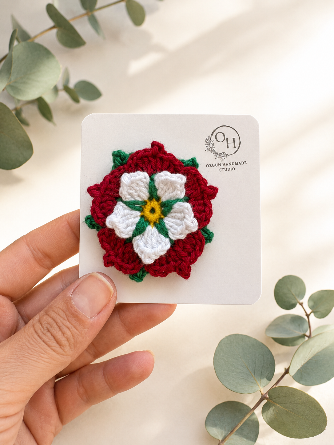 Handmade Crochet Tudor Rose Brooch