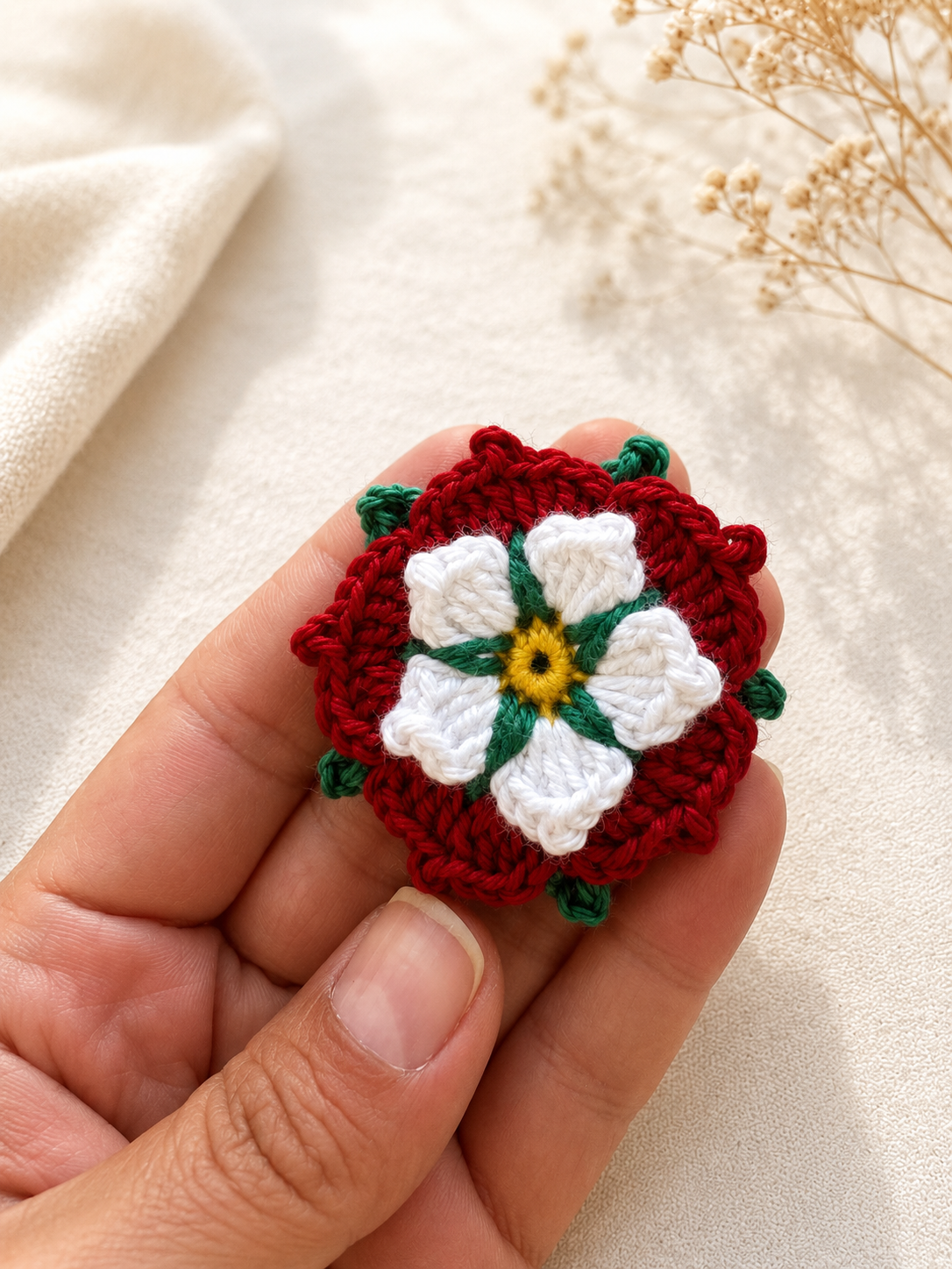 Handmade Crochet Tudor Rose Brooch