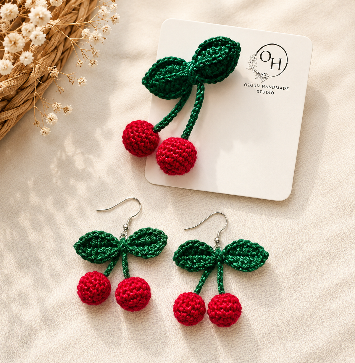 Cherry Bliss Collection – Matching Earrings & Brooch Set