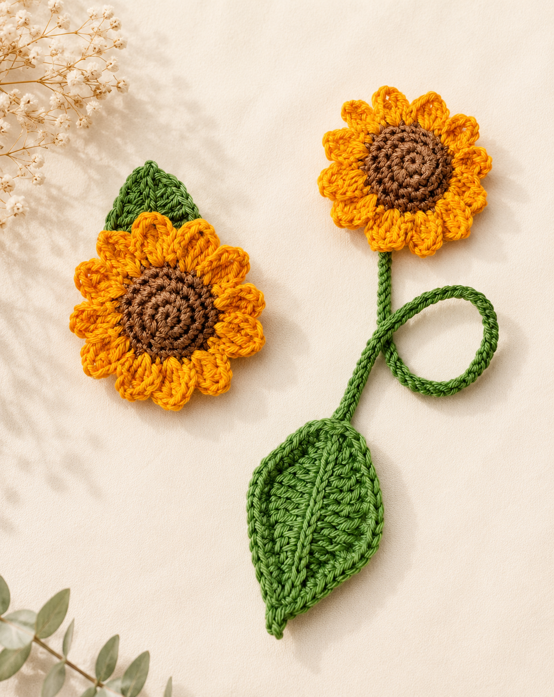 Sunflower Crochet Brooch + Bookmark Set – Handmade Floral Gift, Nature Inspired, UK Made