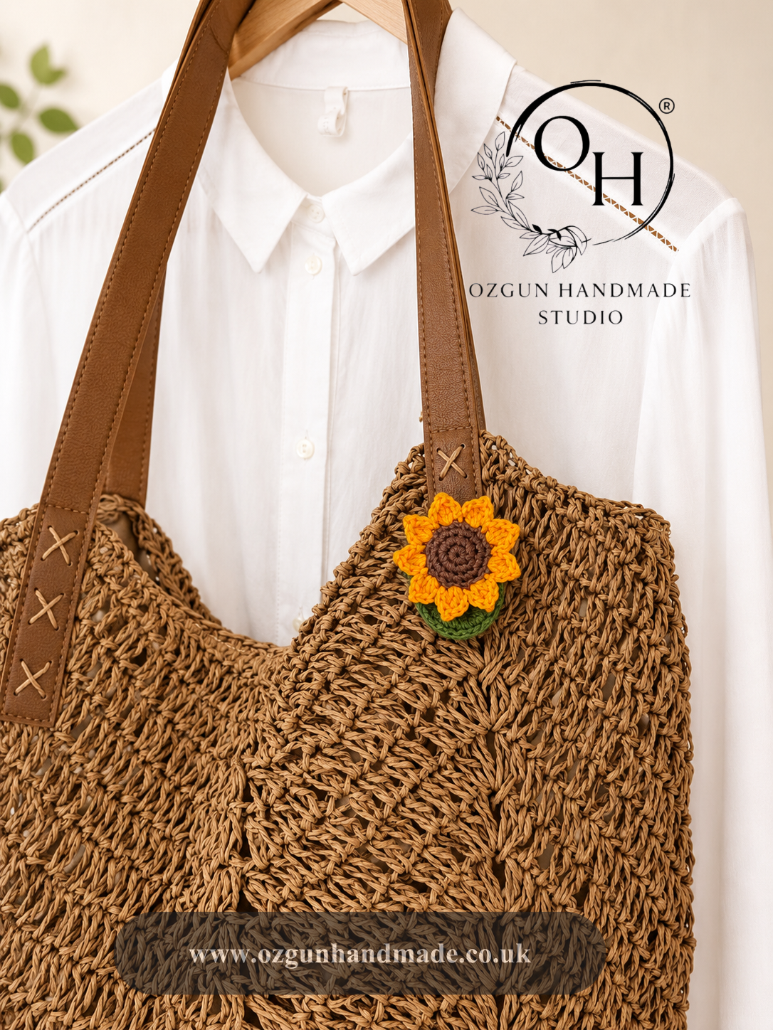 Crochet Sunflower Glasses Holder Brooch with Hidden Wide Loop – Padded Flower Eyeglass Holder for Shirt, Bag & Hat