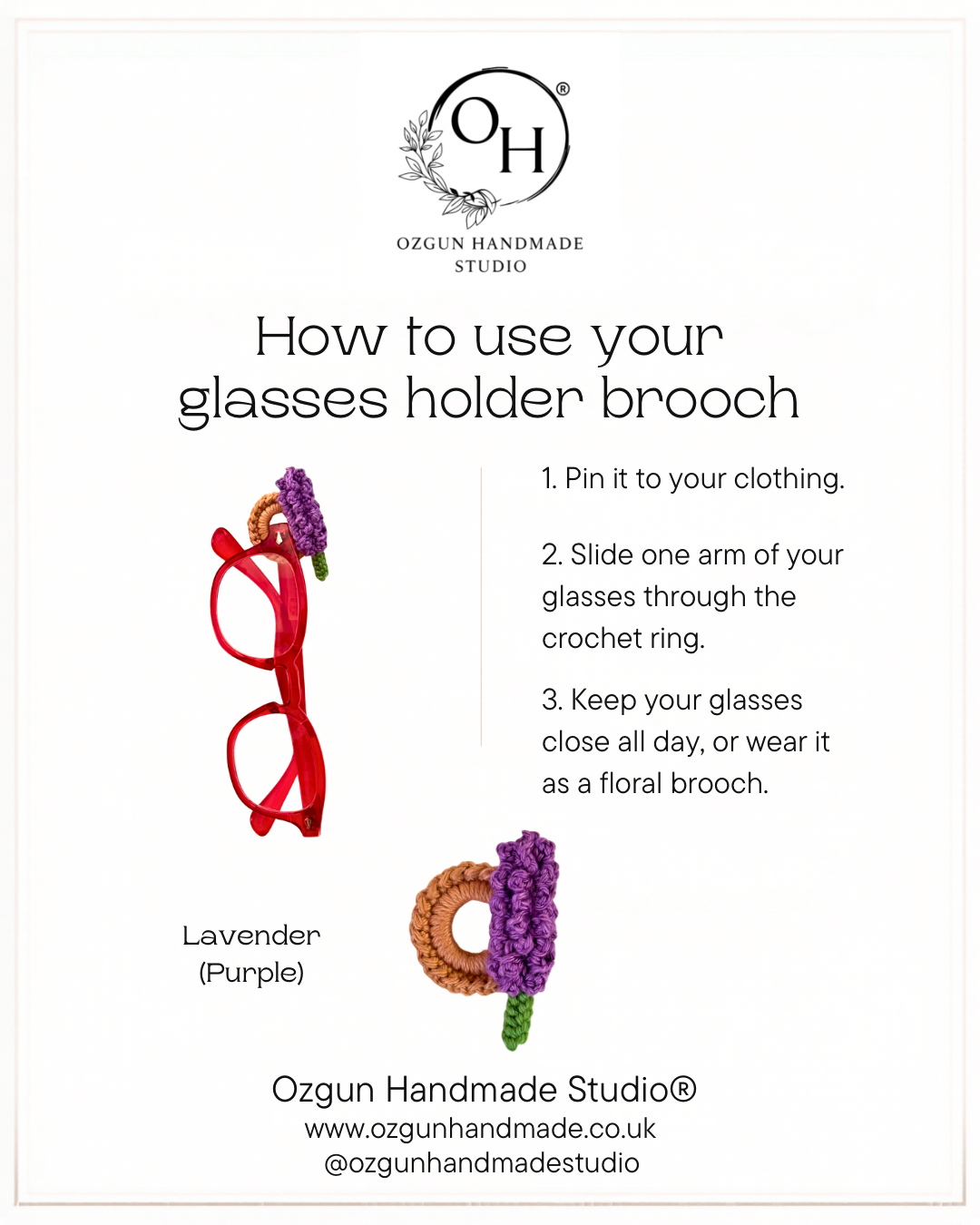 Crochet Cherry Glasses Holder Brooch, Handmade Eyeglass Pin Accessory, Mercerized Cotton Yarn