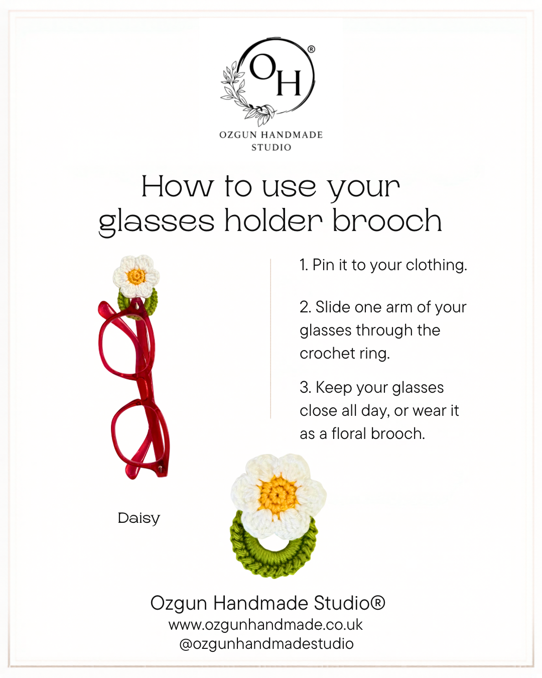 Crochet Cherry Glasses Holder Brooch, Handmade Eyeglass Pin Accessory, Mercerized Cotton Yarn