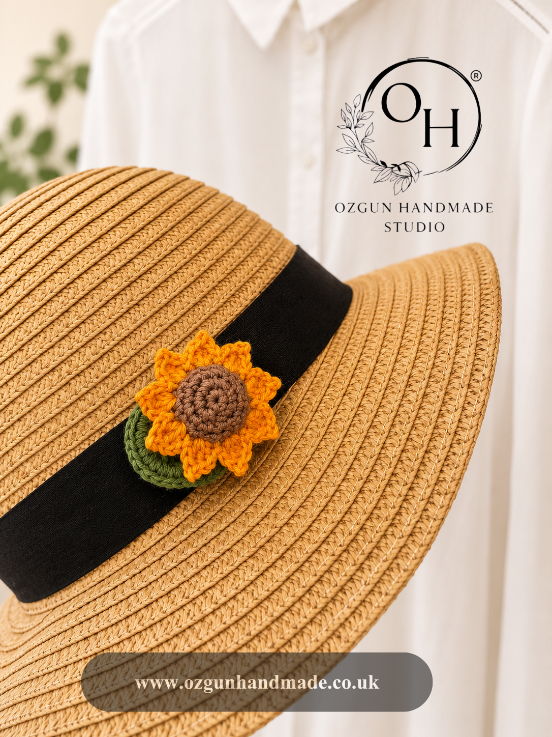 Crochet Sunflower Glasses Holder Brooch with Hidden Wide Loop – Padded Flower Eyeglass Holder for Shirt, Bag & Hat