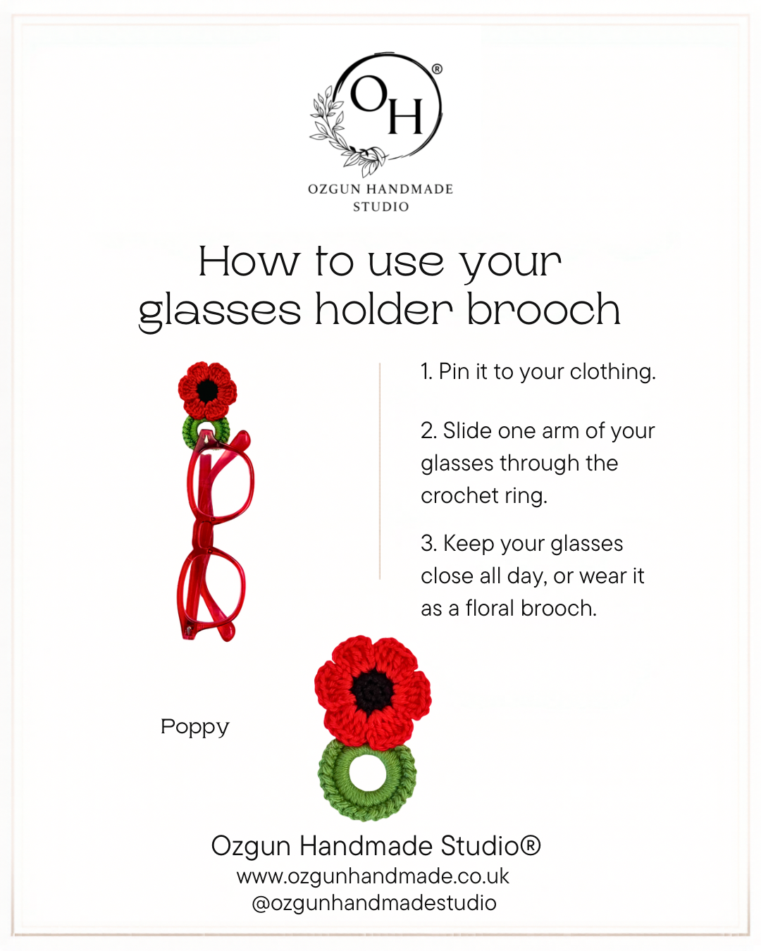 Crochet Cherry Glasses Holder Brooch, Handmade Eyeglass Pin Accessory, Mercerized Cotton Yarn