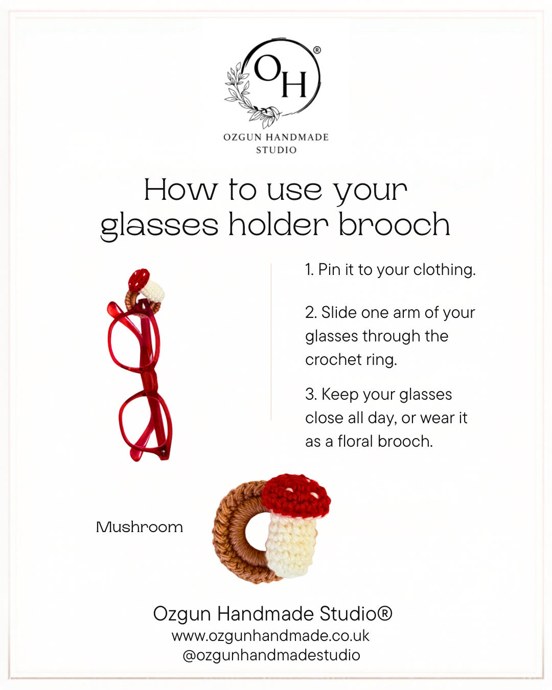 Crochet Cherry Glasses Holder Brooch, Handmade Eyeglass Pin Accessory, Mercerized Cotton Yarn