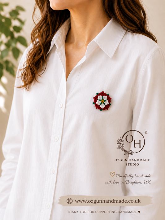 Handmade Crochet Tudor Rose Brooch