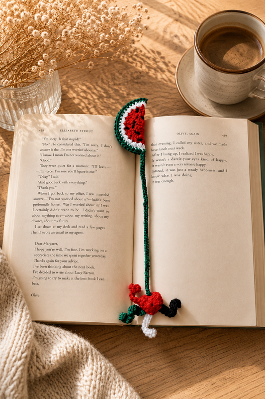 Crochet Watermelon Heart Bookmark: Palestinian Flag Colors, Car or Bag Charm