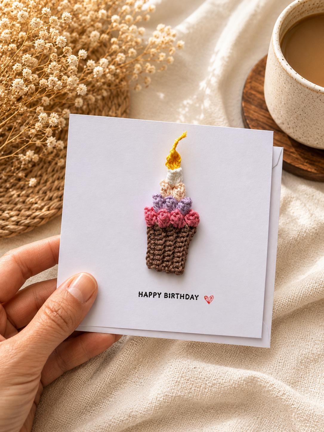 Birthday Cake Card: Keepsake Greeting with Candle - Handmade Crochet | Removable Crochet Magnet Gift __etsy:8105326382