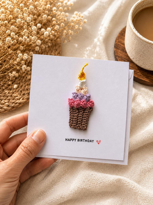 Birthday Cake Card: Keepsake Greeting with Candle - Handmade Crochet | Removable Crochet Magnet Gift __etsy:8105326382