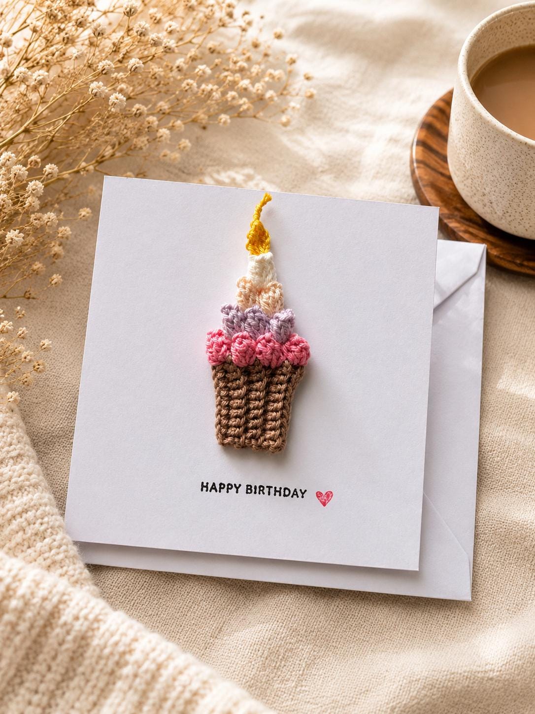 Birthday Cake Card: Keepsake Greeting with Candle - Handmade Crochet | Removable Crochet Magnet Gift __etsy:8105326390