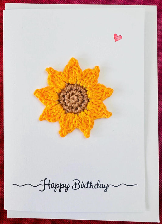 Birthday Card – Sunflower or Daisy –  Unique Floral Greeting - Handmade Crochet - keepsake gift