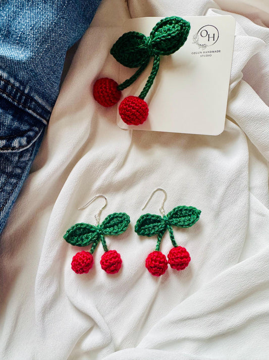 Cherry Bliss Collection – Matching Earrings & Brooch Set