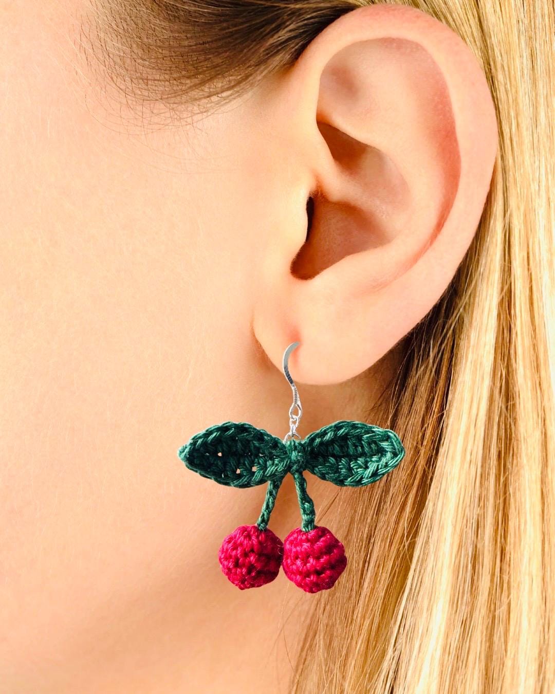 Cherry Crochet Earrings – Sterling Silver Hook