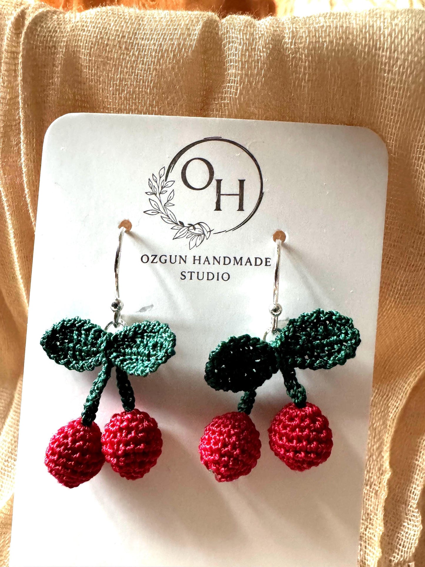 Cherry Micro Crochet Earrings – Sterling Silver Hooks