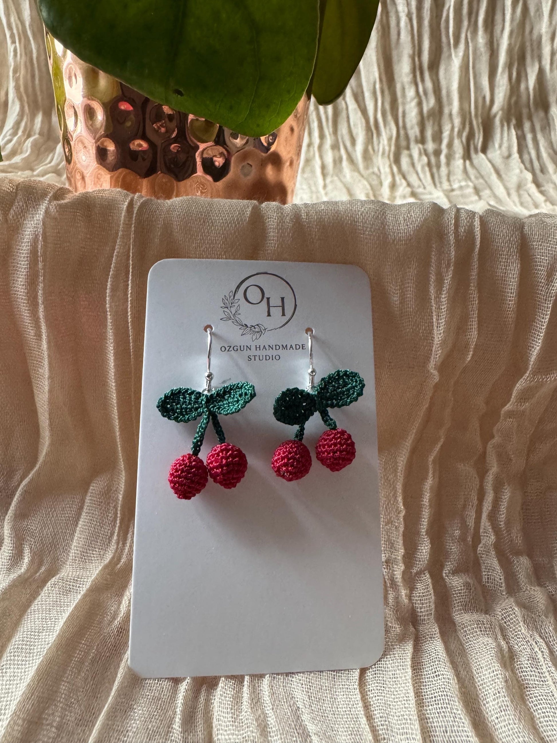 Cherry Micro Crochet Earrings – Sterling Silver Hooks