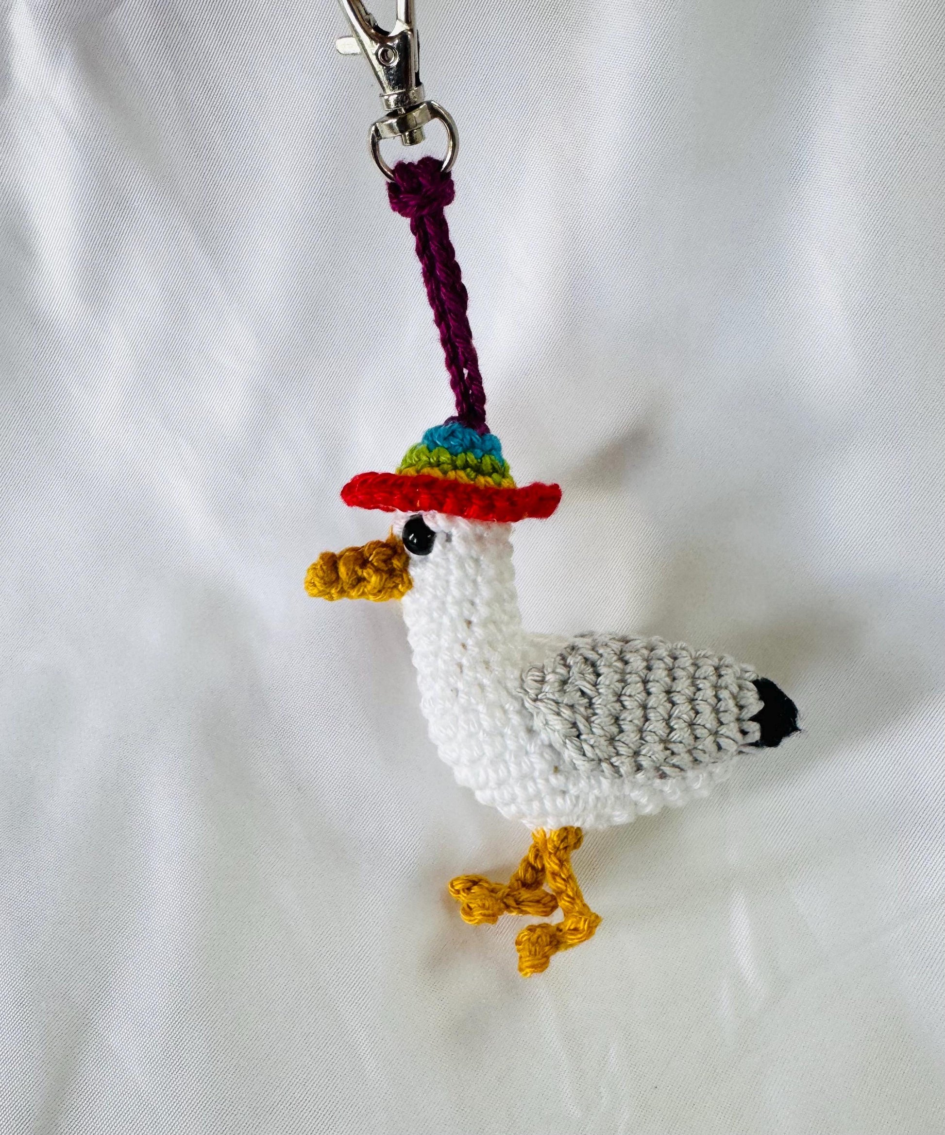 Crochet Brighton Seagull Keychain, Rainbow Hat Amigurumi Bird Bag Charm __etsy:8007787574