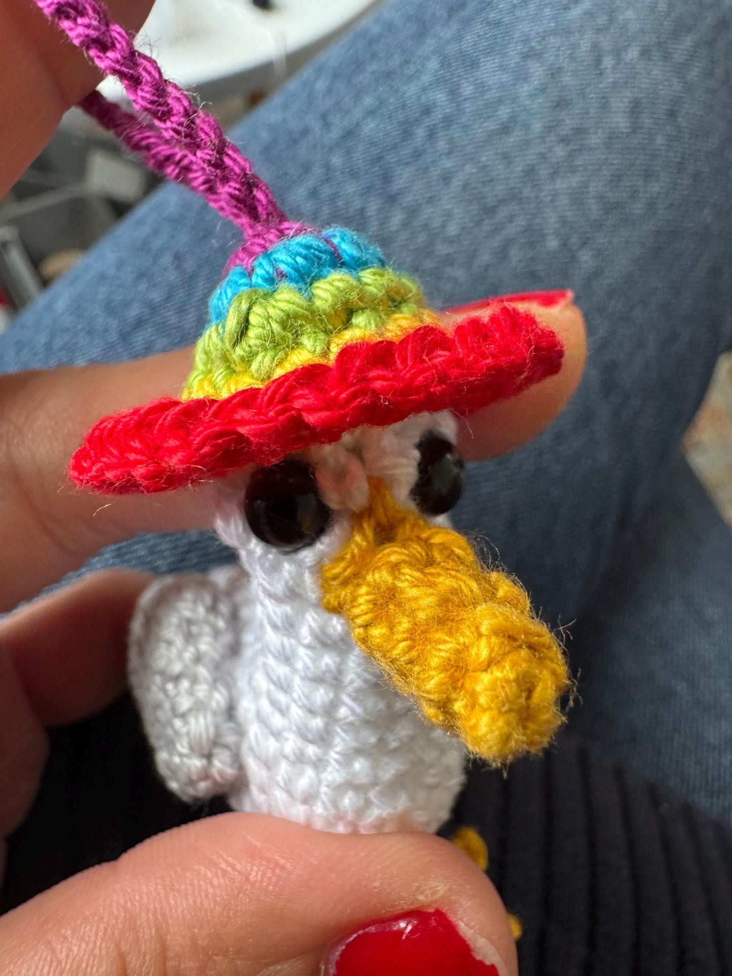 Crochet Brighton Seagull Keychain, Rainbow Hat Amigurumi Bird Bag Charm __etsy:8007787506