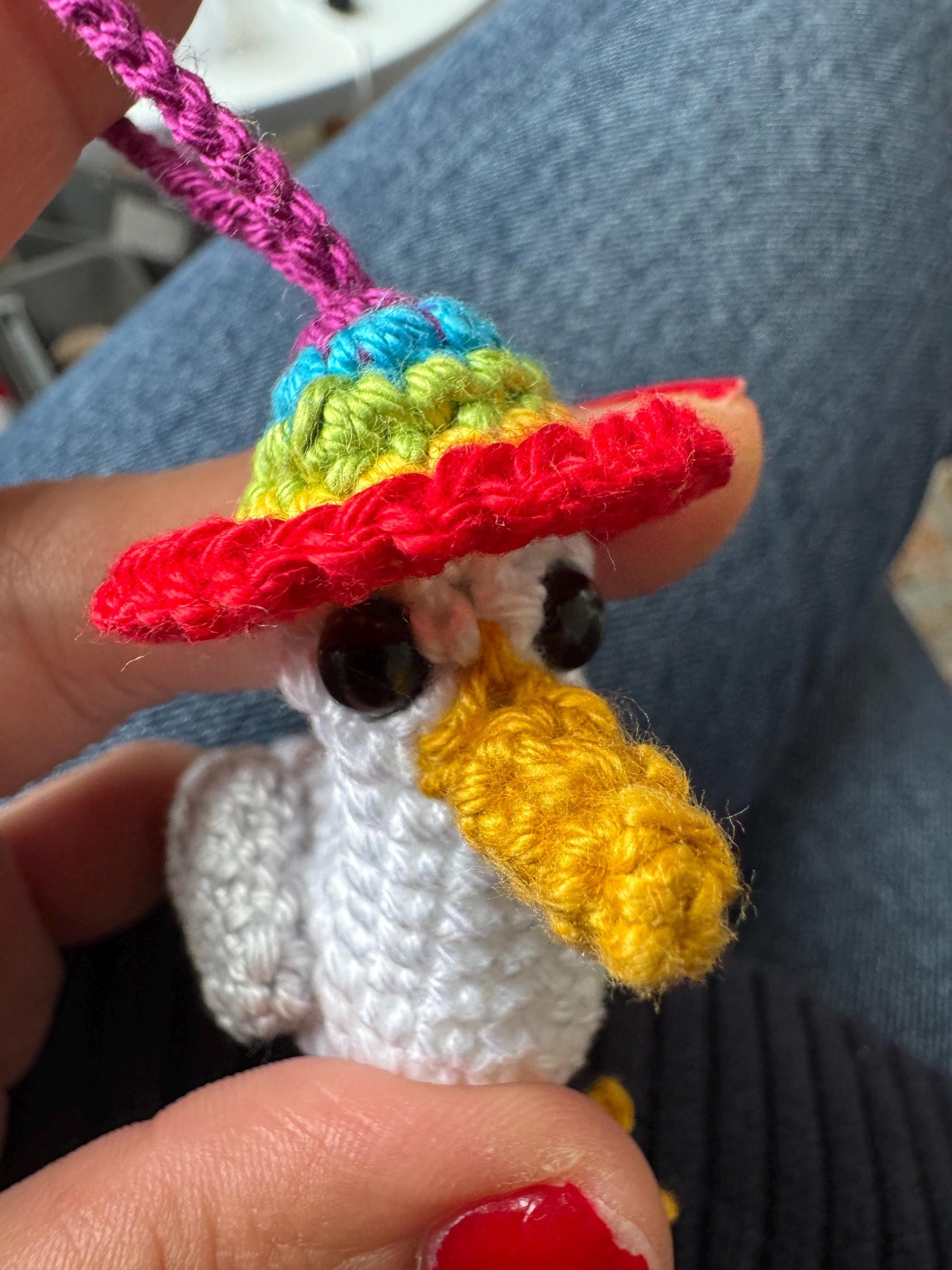 Crochet Brighton Seagull Keychain, Rainbow Hat Amigurumi Bird Bag Charm __etsy:8007787506