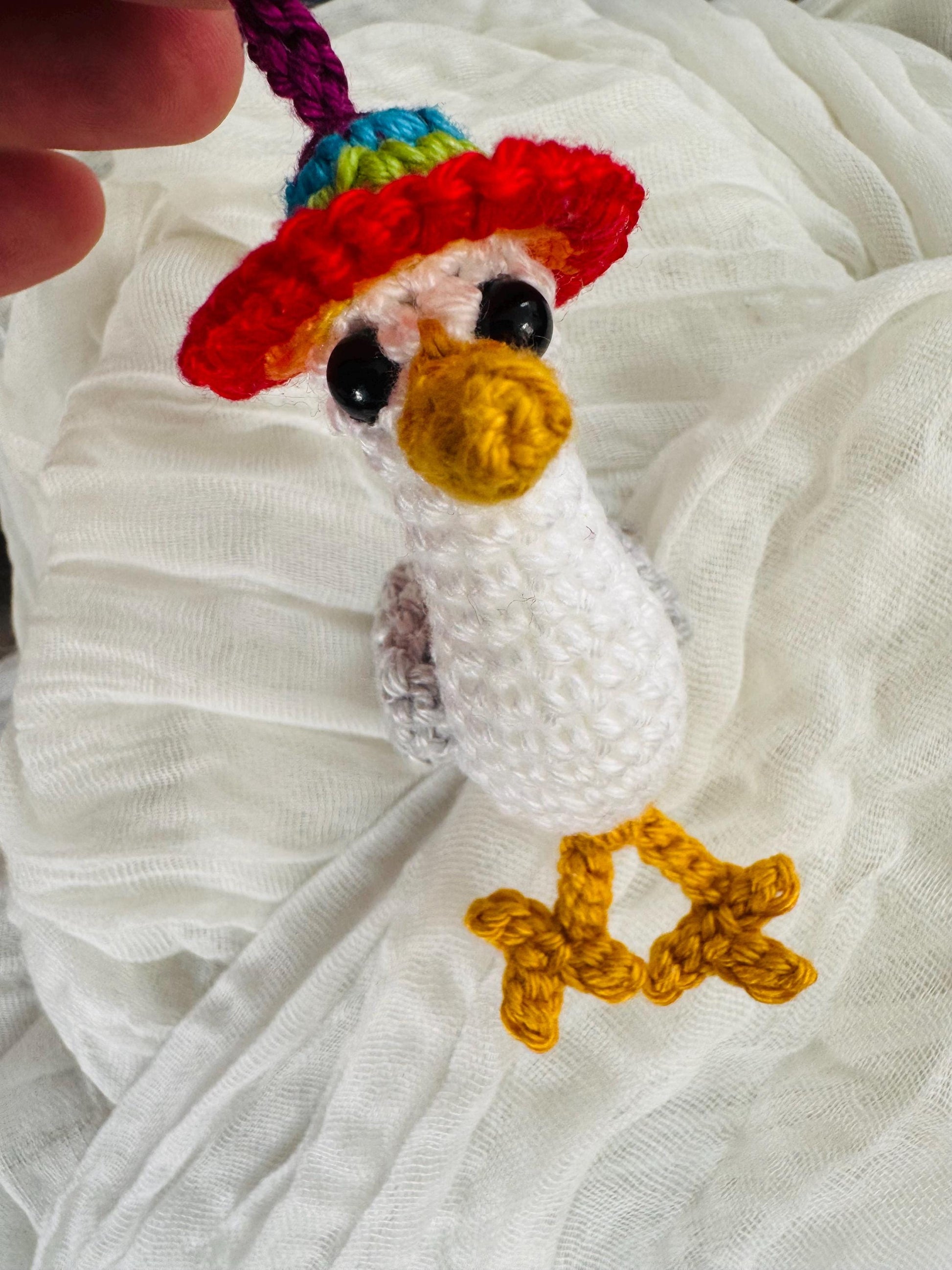 Crochet Brighton Seagull Keychain, Rainbow Hat Amigurumi Bird Bag Charm __etsy:8055702303