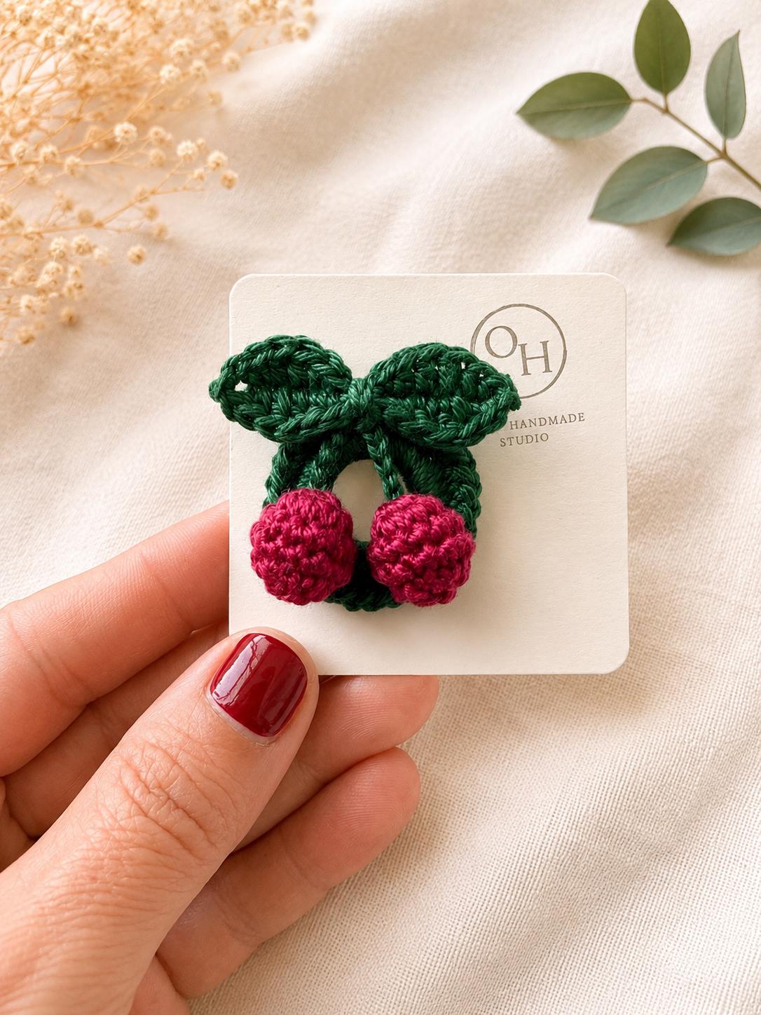 Crochet Cherry Brooch, Glasses Holder, Cherry Gift Set, Handmade Fruit Pin __etsy:8071790728