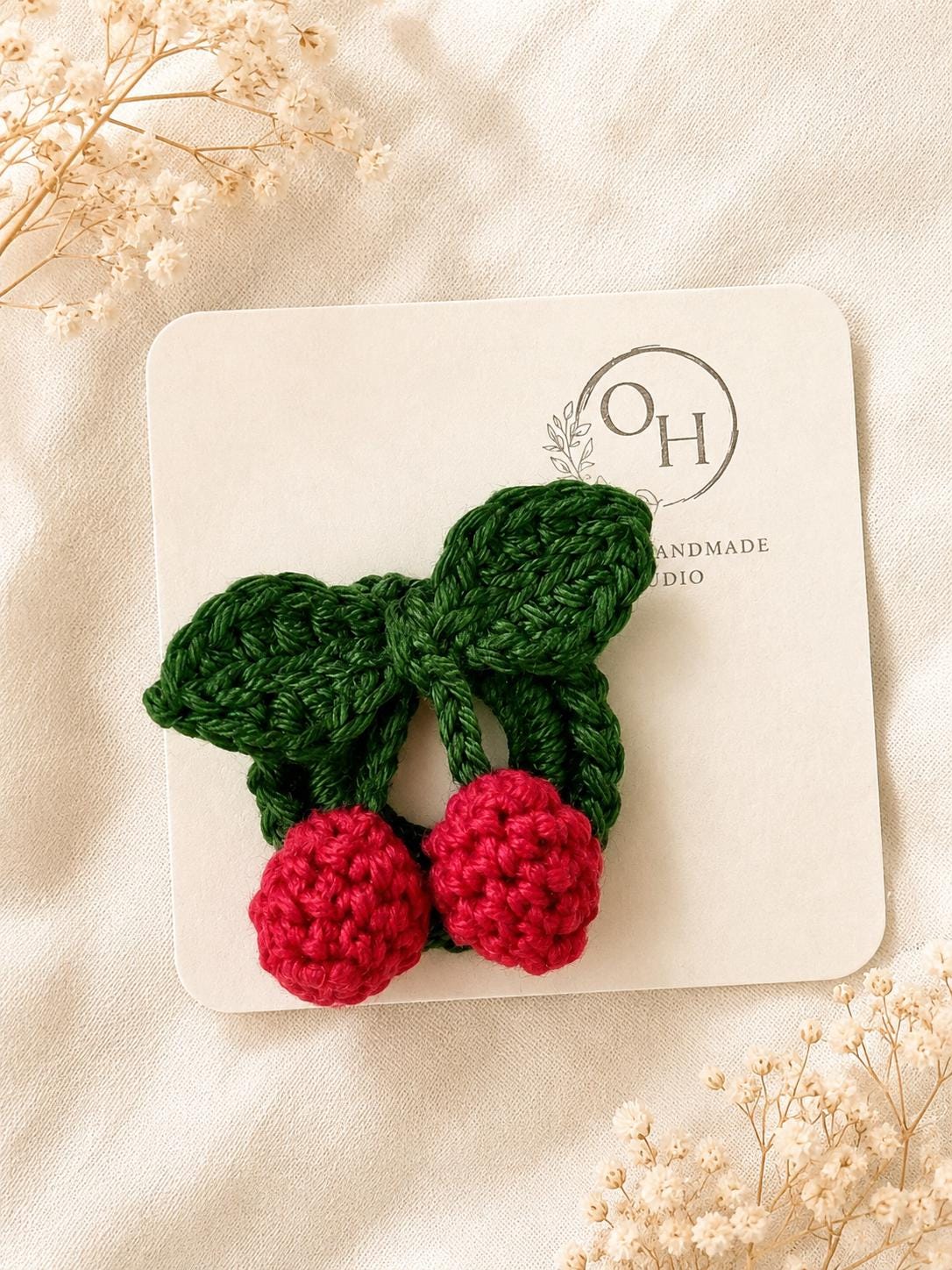 Crochet Cherry Brooch, Glasses Holder, Cherry Gift Set, Handmade Fruit Pin __etsy:8063106454
