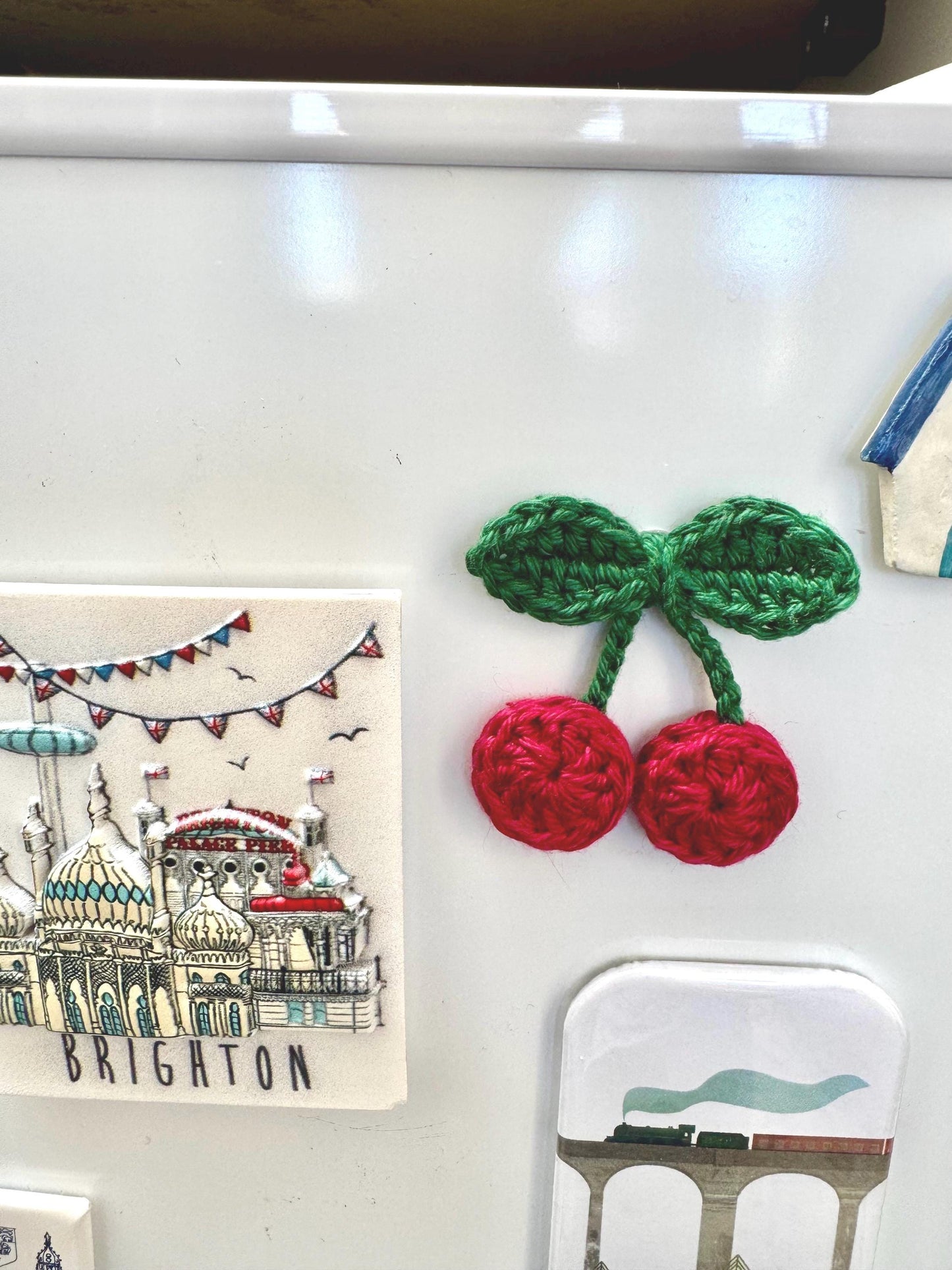 Crochet Cherry Greeting Card with Removable Magnet, Handmade Fruit Keepsake Gift __etsy:7948276766