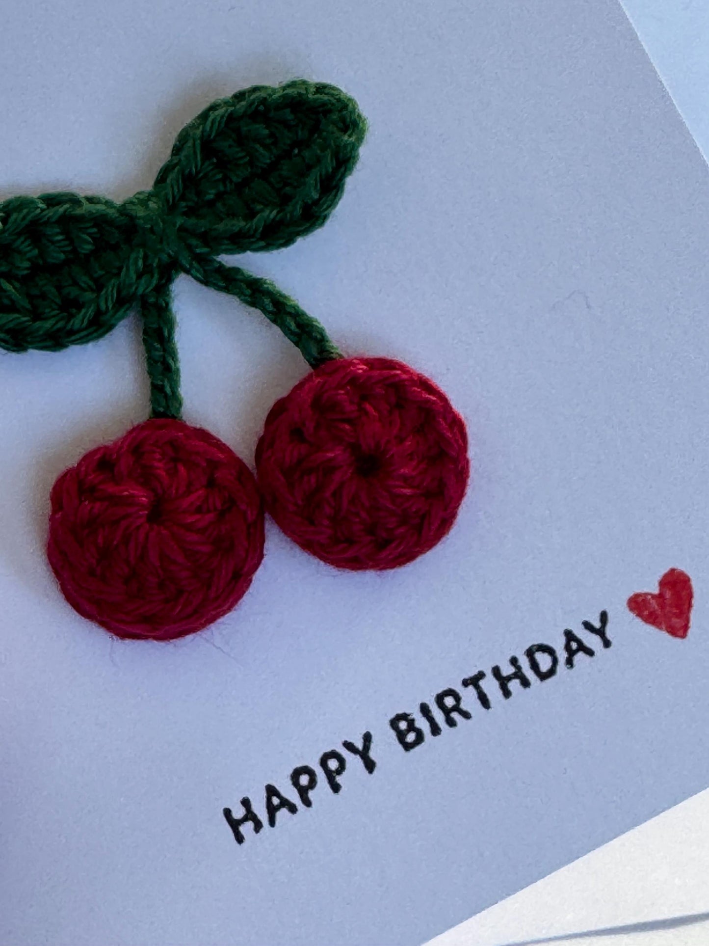 Crochet Cherry Greeting Card with Removable Magnet, Handmade Fruit Keepsake Gift __etsy:7996093199