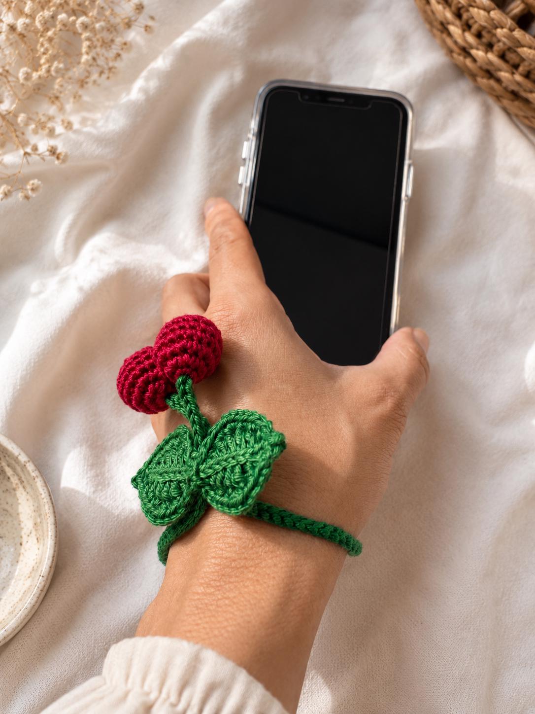 Crochet Cherry Phone Strap, Handmade Fruit Bag Charm, Summer Accessory __etsy:8172011161