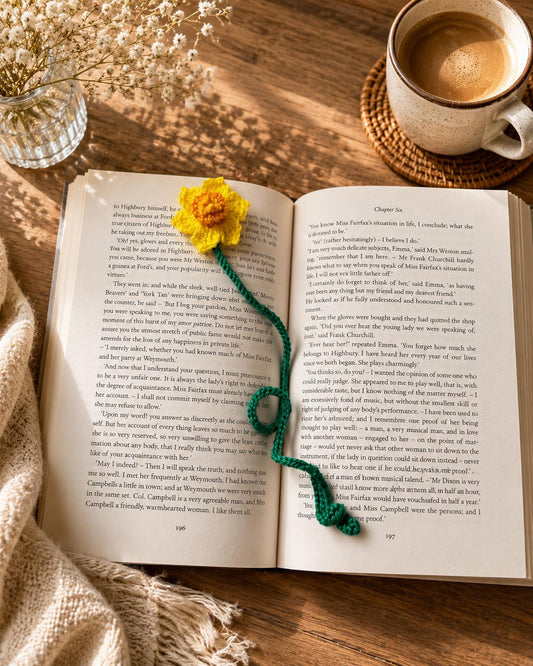 Crochet Daffodil Bookmark, Floral Book Lover Gift, Handmade Flower Bookmark (Set Option) __etsy:8081127384
