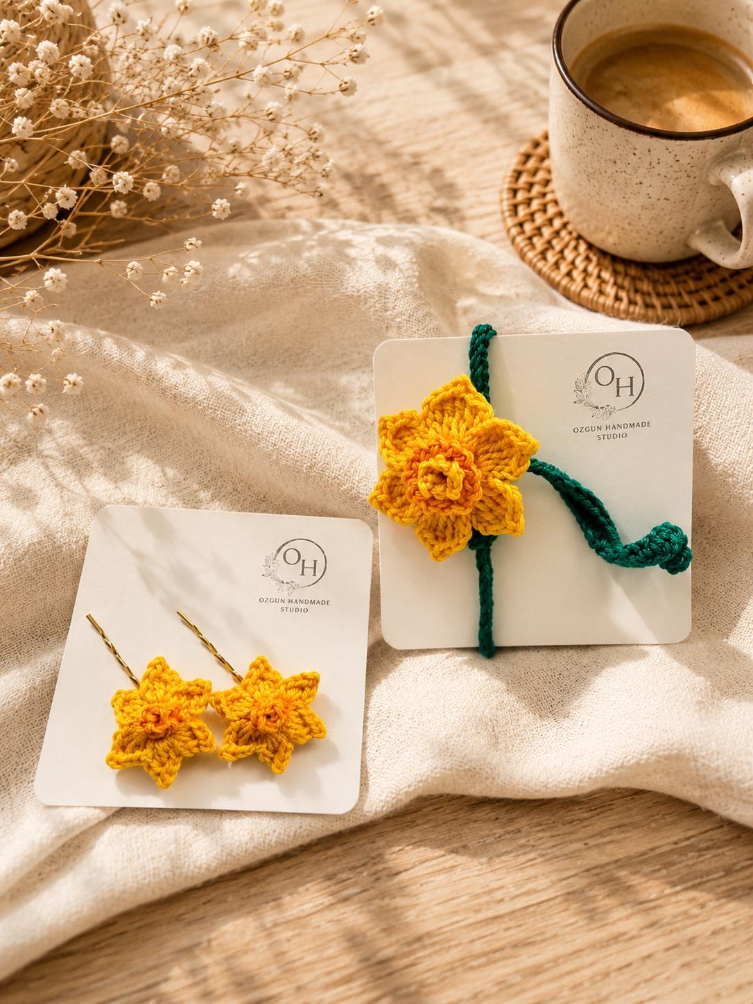 Crochet Daffodil Bookmark, Floral Book Lover Gift, Handmade Flower Bookmark (Set Option) __etsy:8081134130