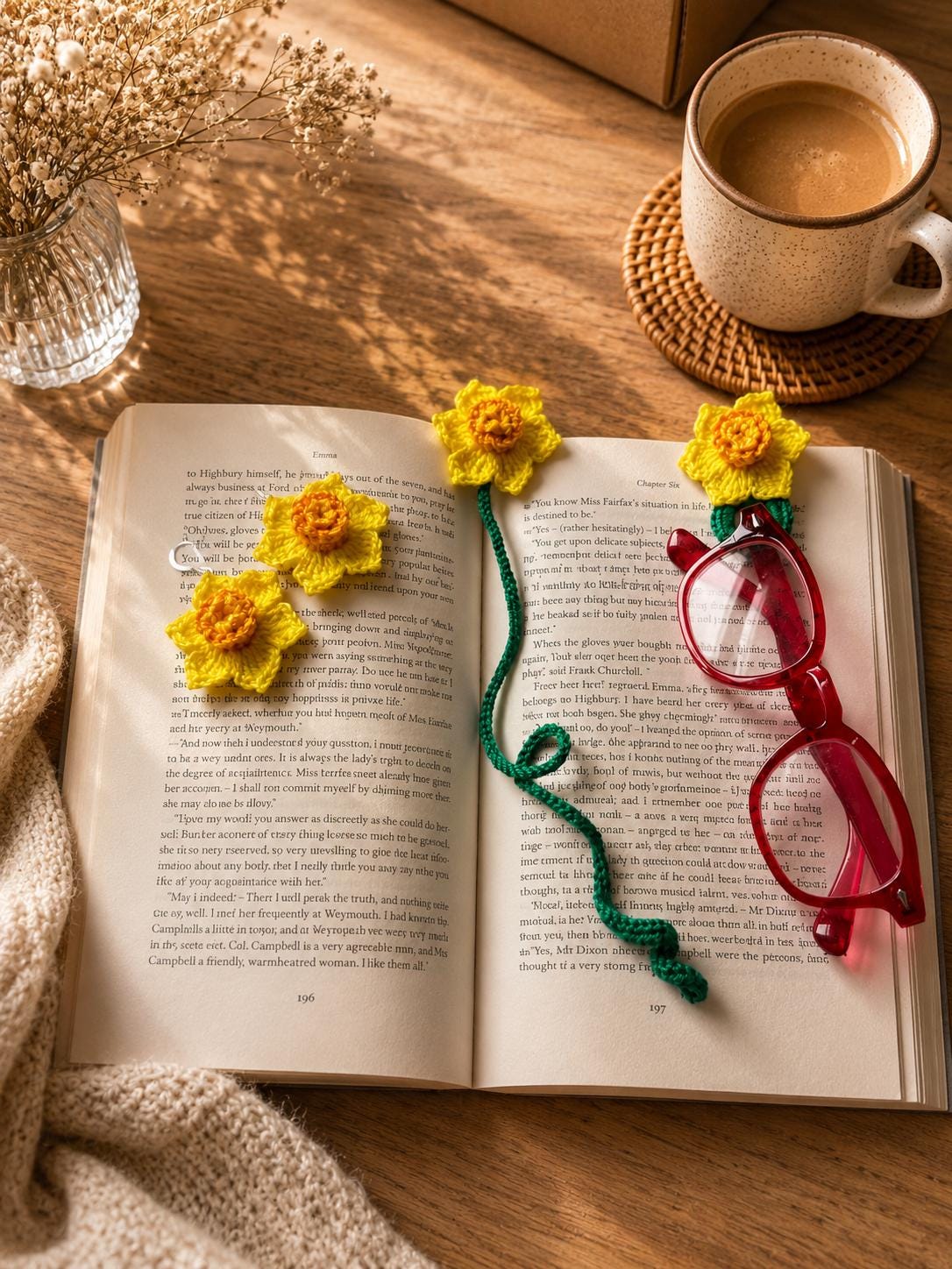 Crochet Daffodil Bookmark, Floral Book Lover Gift, Handmade Flower Bookmark (Set Option) __etsy:8129048447