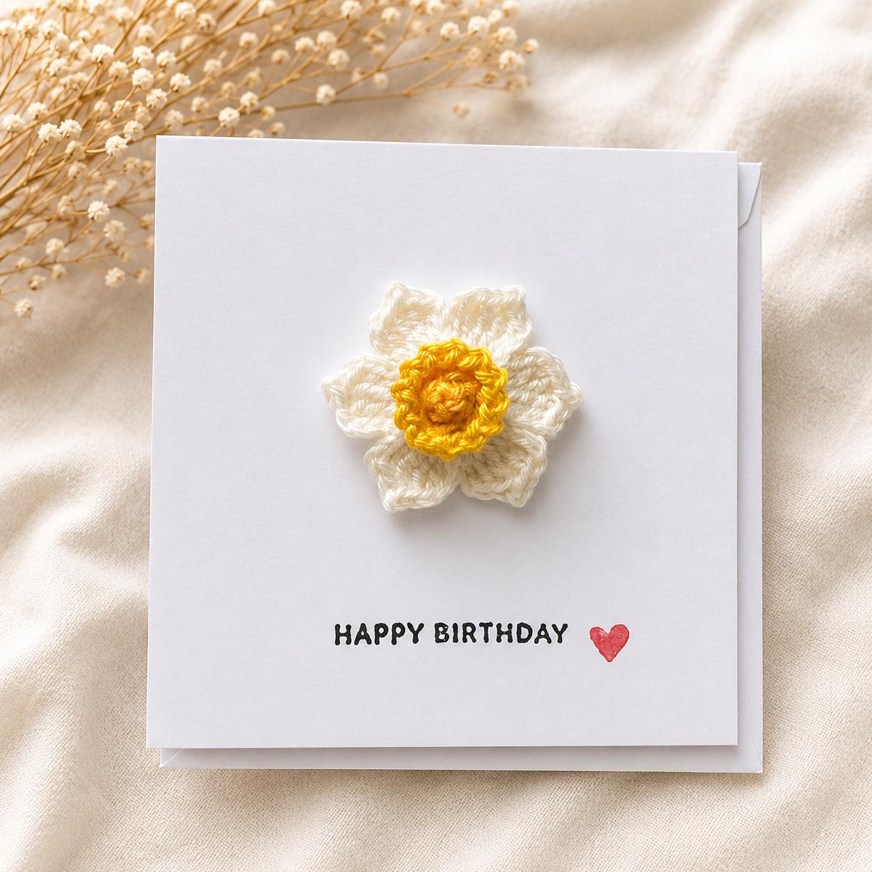 Crochet Daffodil Card with Removable Keepsake Magnet, Handmade Floral Greeting Gift __etsy:8104962206