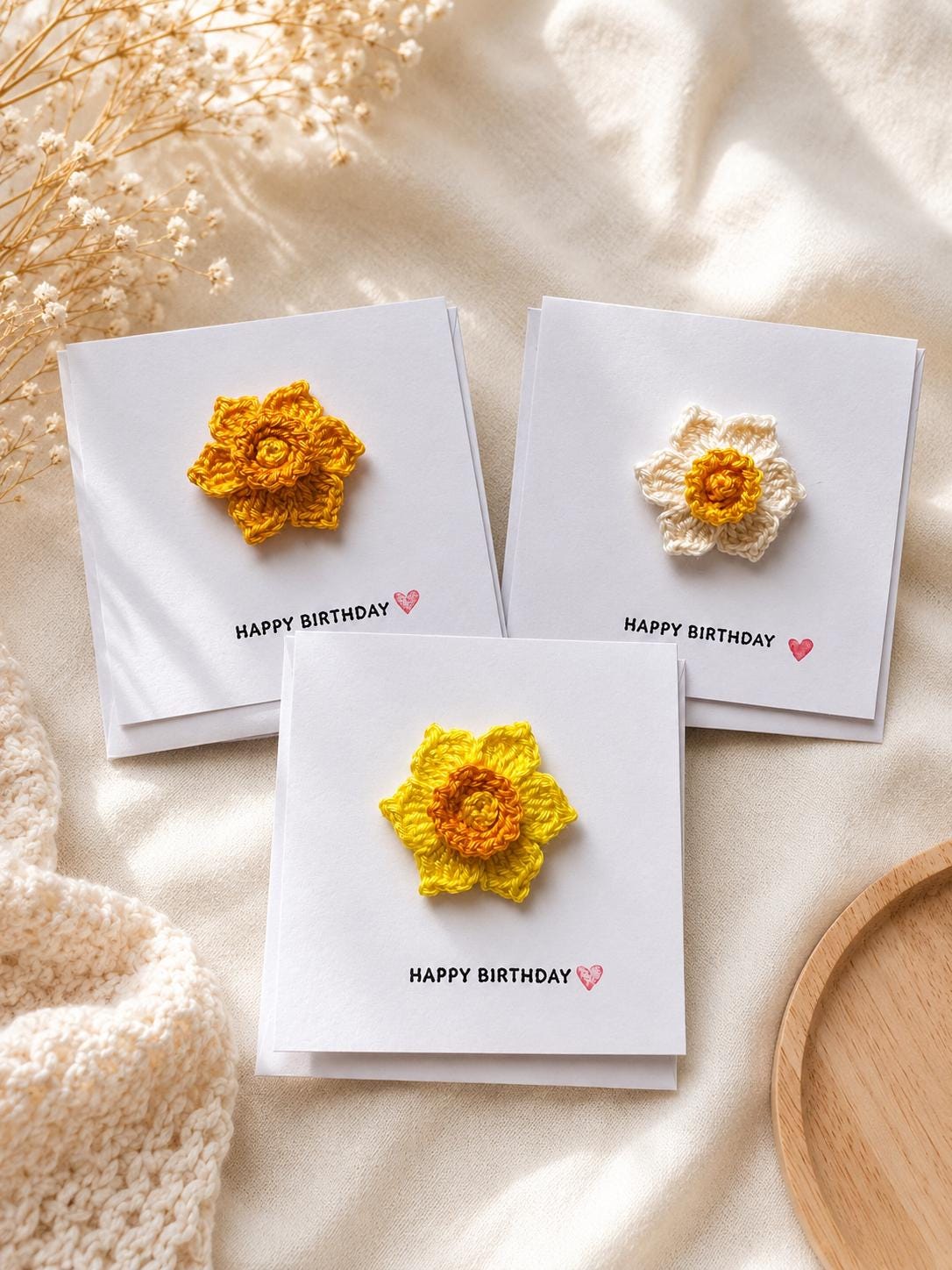 Crochet Daffodil Card with Removable Keepsake Magnet, Handmade Floral Greeting Gift __etsy:8152870175