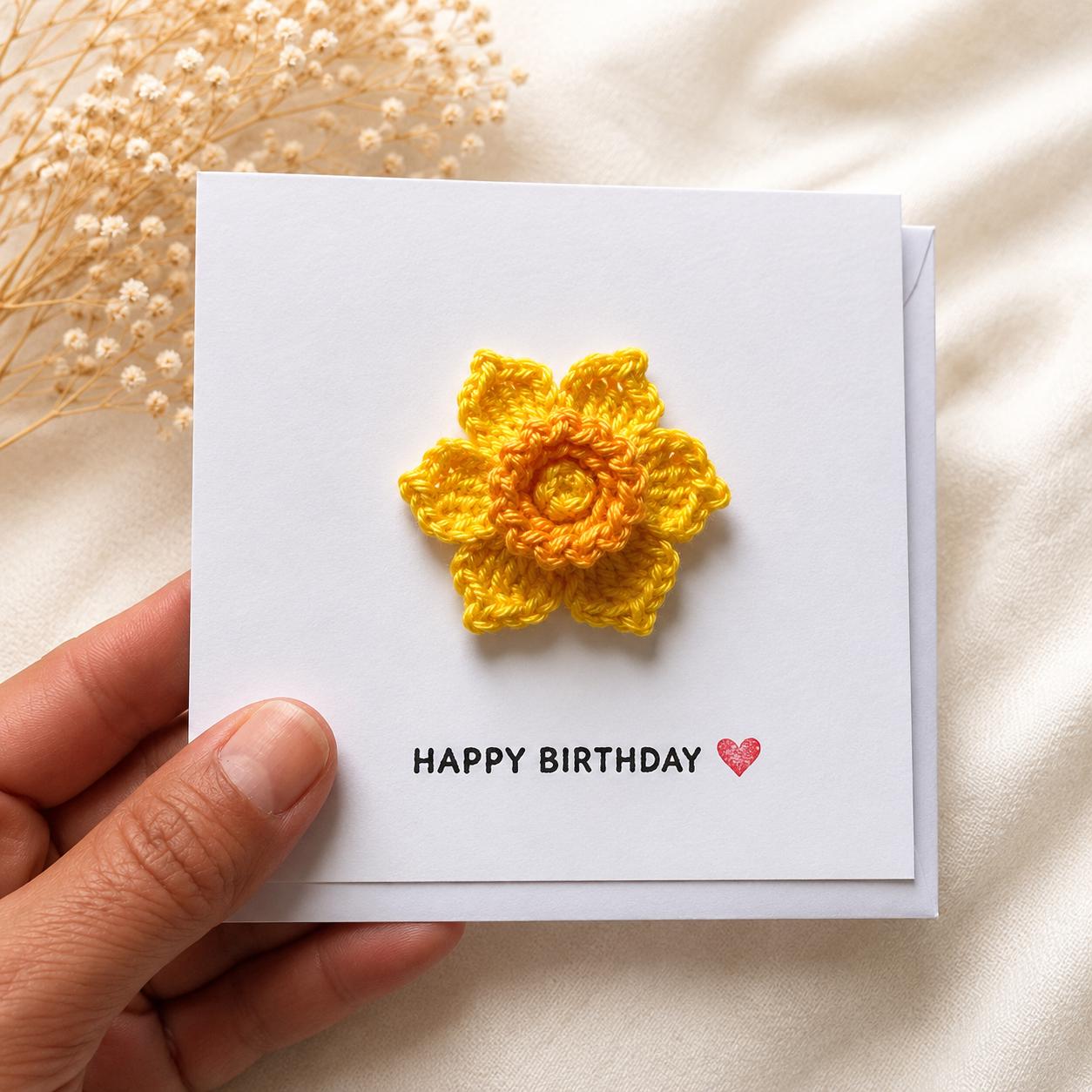 Crochet Daffodil Card with Removable Keepsake Magnet, Handmade Floral Greeting Gift __etsy:8104962188