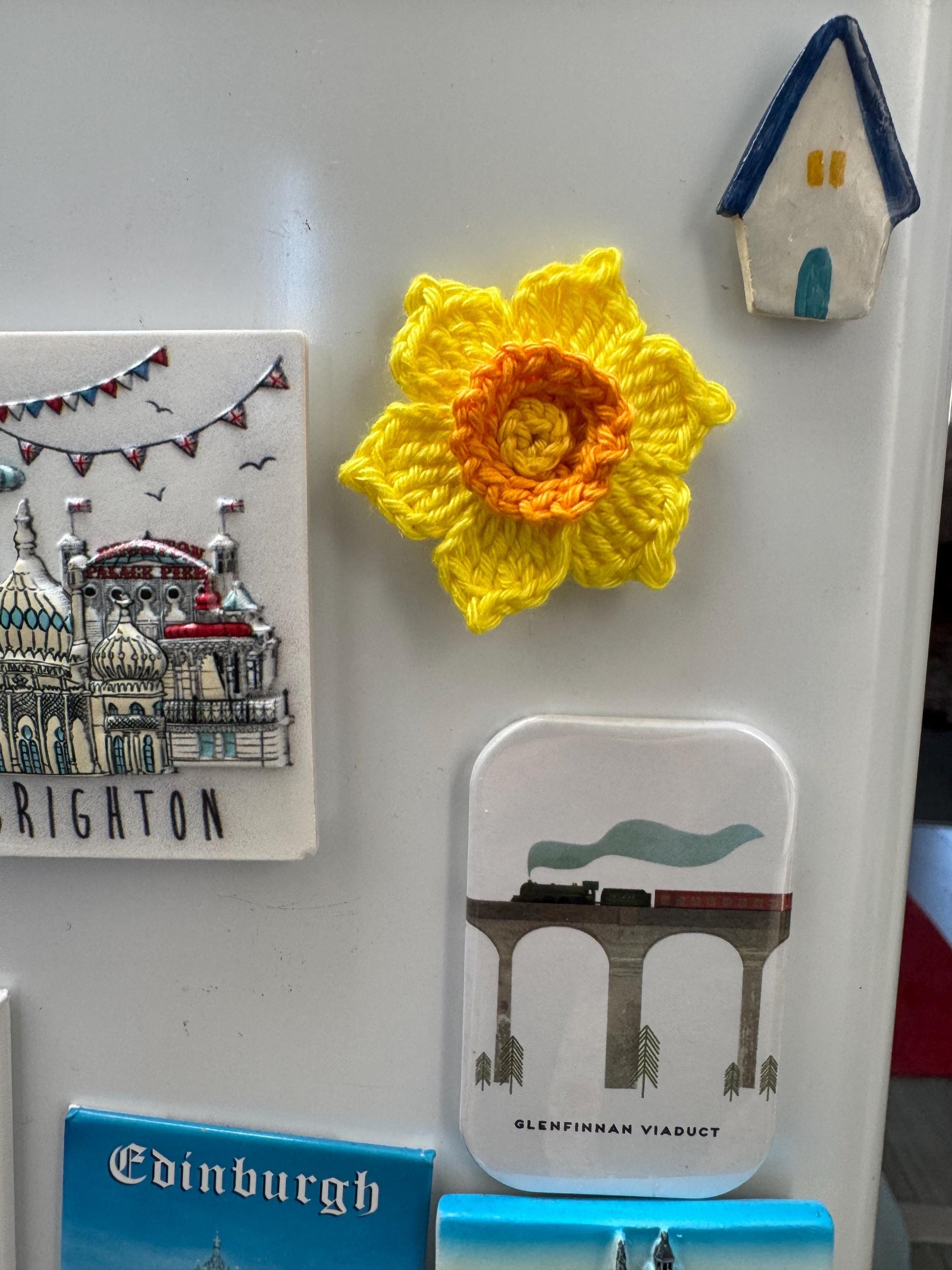 Crochet Daffodil Card with Removable Keepsake Magnet, Handmade Floral Greeting Gift __etsy:7996458213