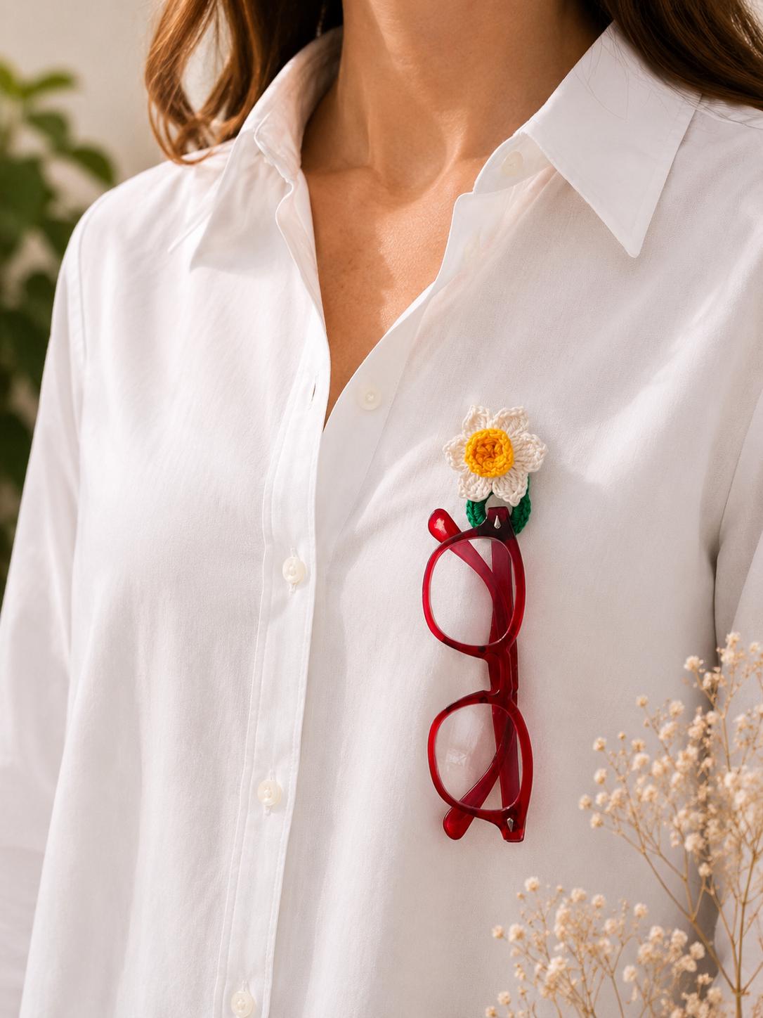 Crochet Daffodil Glasses Holder Brooch, Floral Eyeglasses Pin, Choose Your Yellow Tone __etsy:8111039495