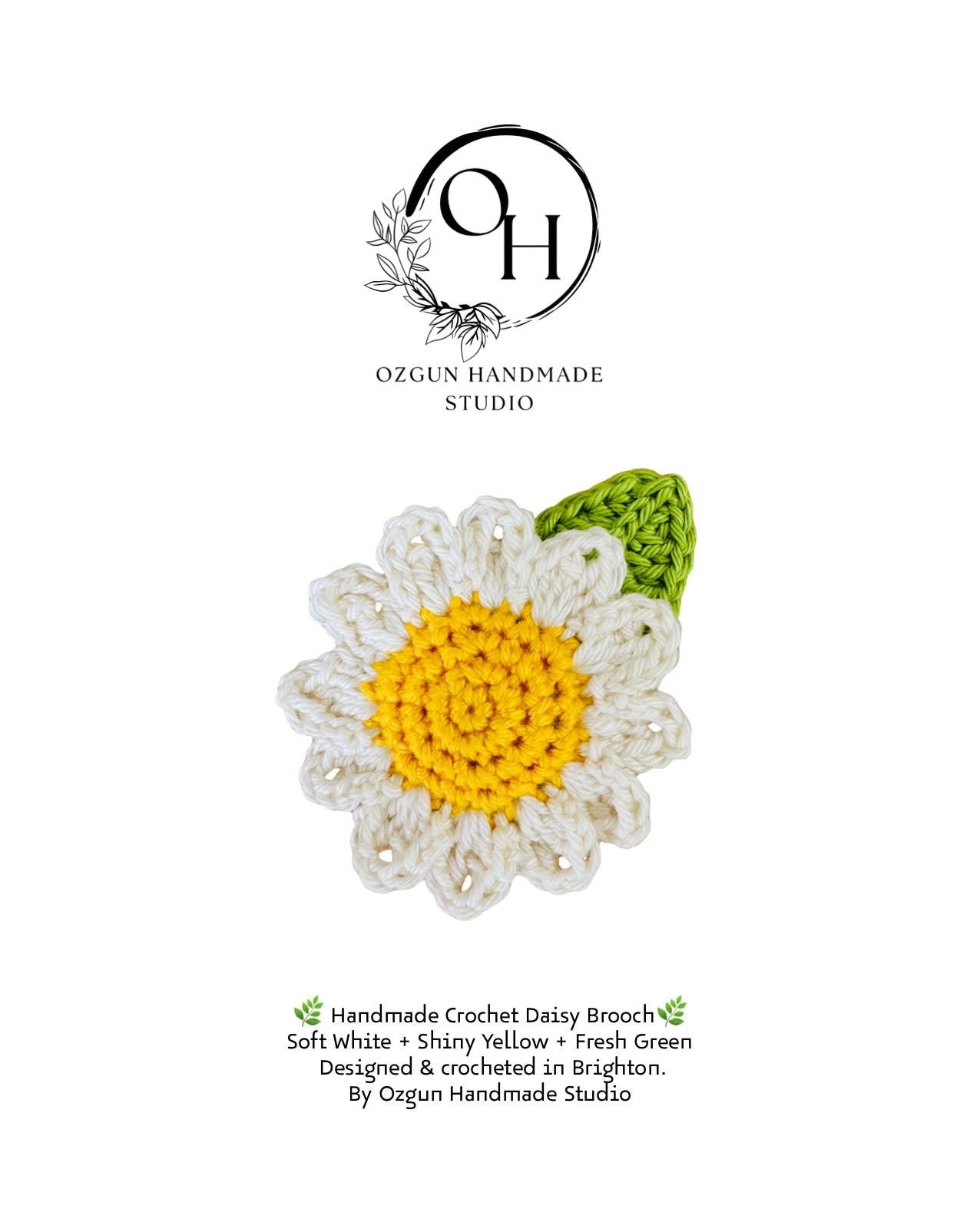 Crochet Daisy Brooch: Handmade Cotton Flower Pin - UK Made