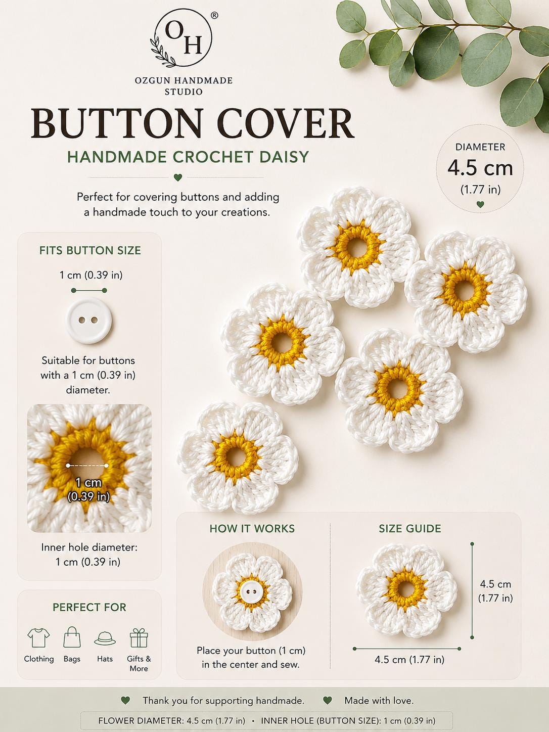 Crochet Daisy Button Covers, Removable Floral Shirt Buttons, Handmade Clothing Accessory __etsy:8093847482
