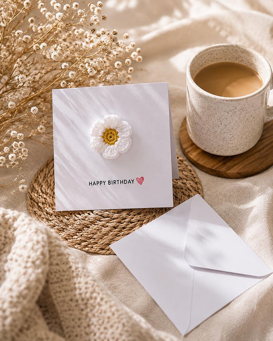 Crochet Daisy Flower Card with Removable Keepsake Magnet, Handmade Floral Greeting __etsy:8152533211