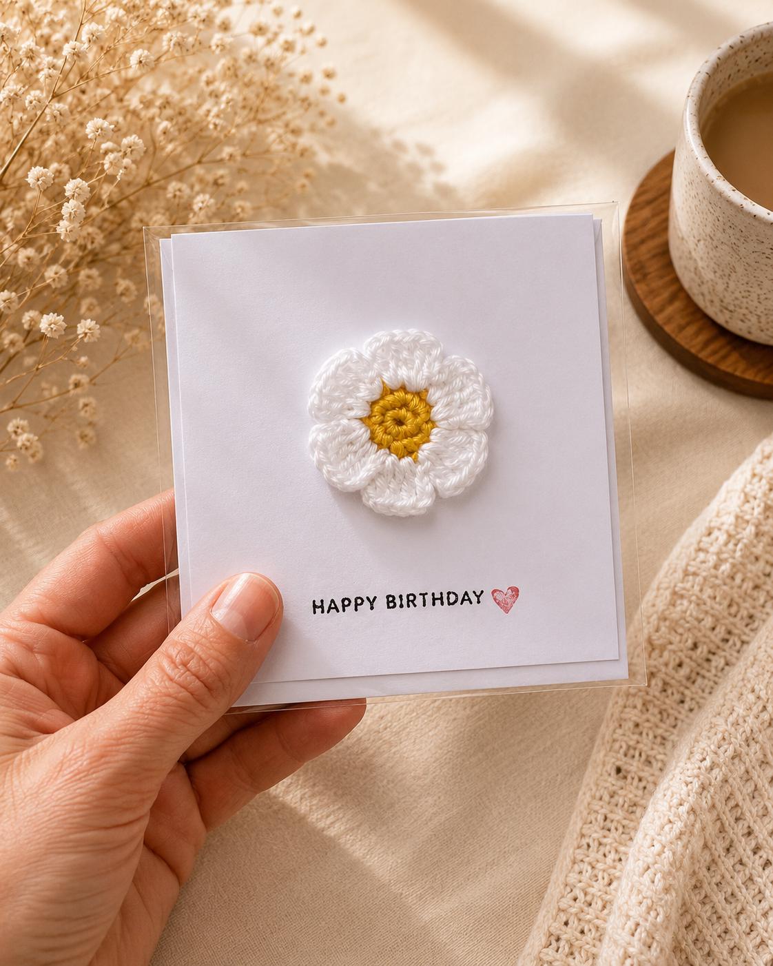 Crochet Daisy Flower Card with Removable Keepsake Magnet, Handmade Floral Greeting __etsy:8104669998