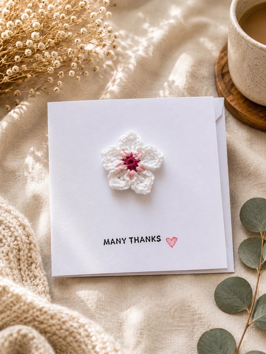 Crochet Forget Me Not Card with Removable Keepsake Magnet, Handmade Floral Greeting Gift __etsy:8104496236