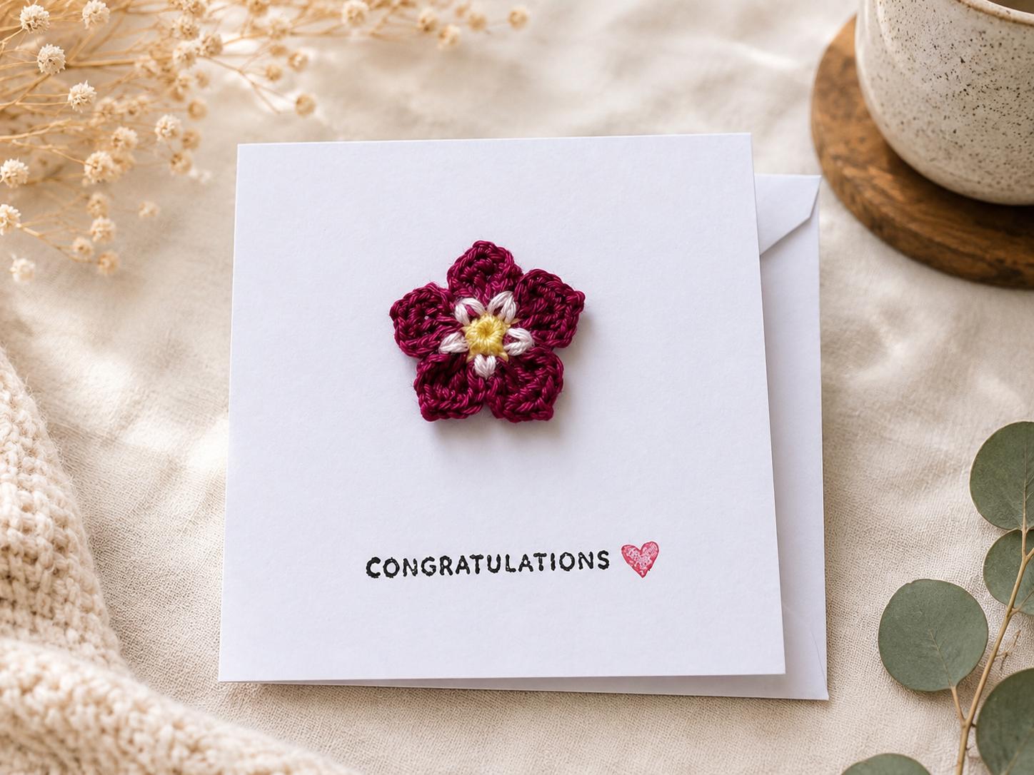 Crochet Forget Me Not Card with Removable Keepsake Magnet, Handmade Floral Greeting Gift __etsy:8152395801