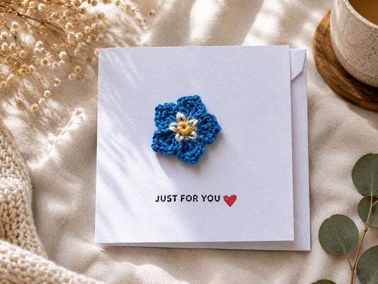 Crochet Forget Me Not Card with Removable Keepsake Magnet, Handmade Floral Greeting Gift __etsy:8152395811