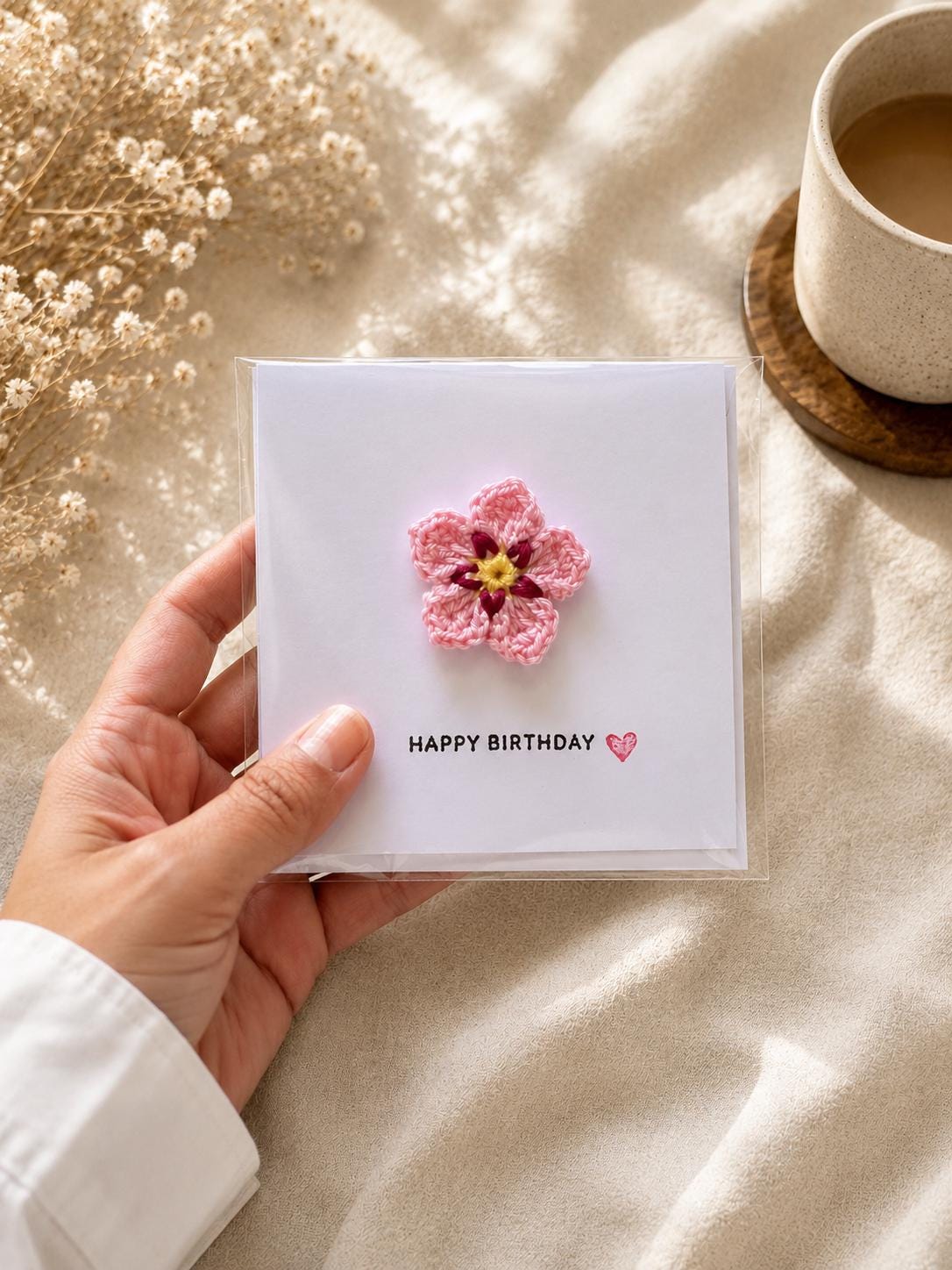 Crochet Forget Me Not Card with Removable Keepsake Magnet, Handmade Floral Greeting Gift __etsy:8152439705
