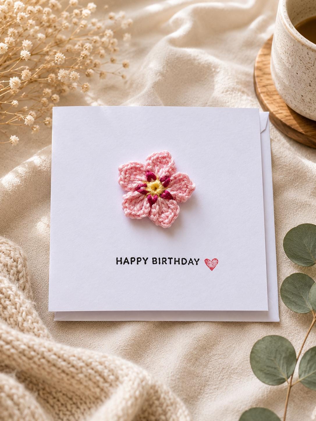 Crochet Forget Me Not Card with Removable Keepsake Magnet, Handmade Floral Greeting Gift __etsy:8104491728